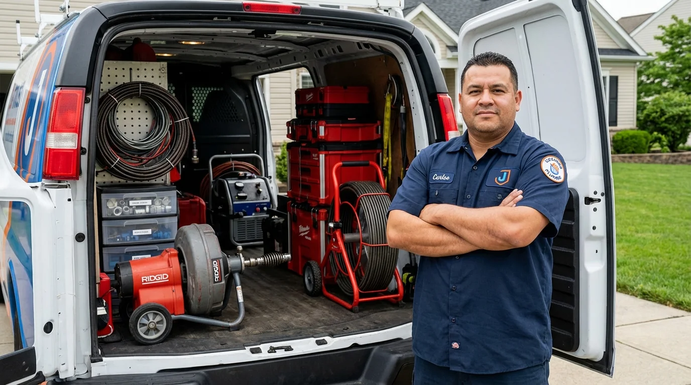 Professional drain cleaning equipment and Johns Plumbing LLC plumber in Broadway