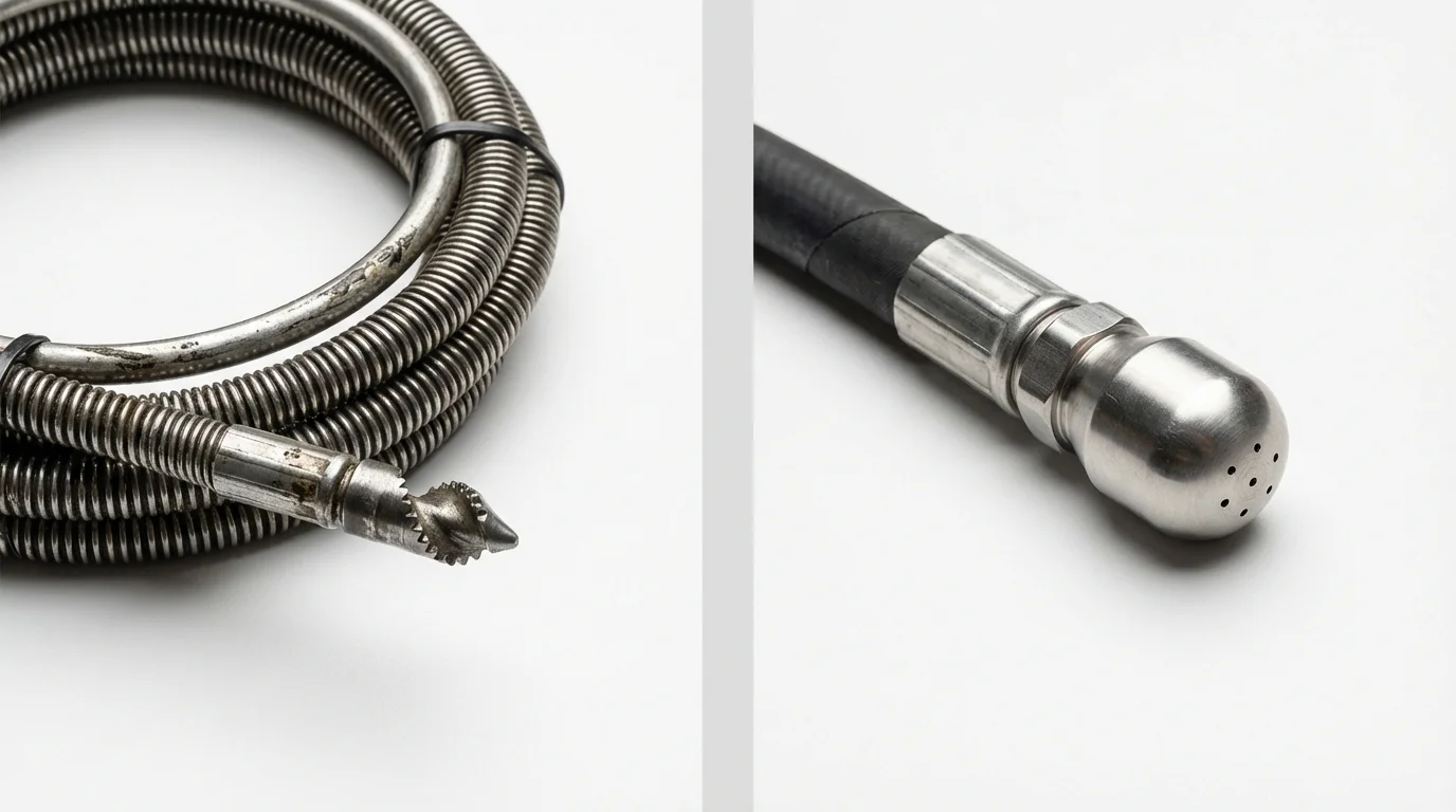 Drain snake cable and hydro jetting nozzle used for drain cleaning in Broadway, VA
