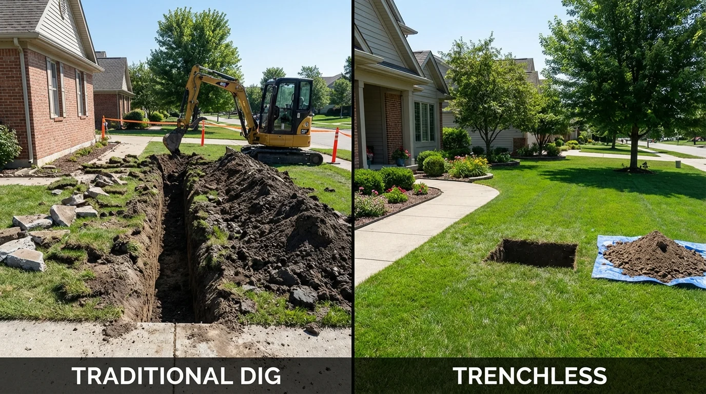 Trenchless sewer repair with minimal yard damage versus traditional excavation in Broadway, VA